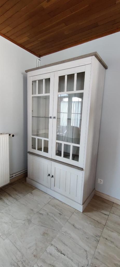 Vitrinekast 122cm - decor - lariks & bruine eik, Huis en Inrichting, Kasten | Vitrinekasten, Zo goed als nieuw, 200 cm of meer