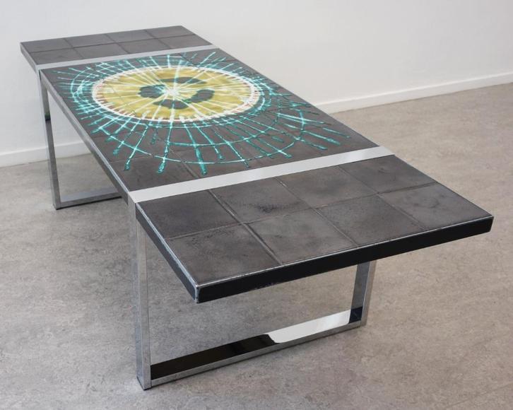 Vintage salontafel Belarti tegeltafel Fat Lava Space Age 60s, Huis en Inrichting, Tafels | Sidetables, Gebruikt, 50 tot 75 cm