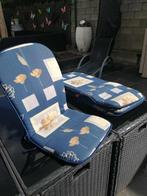 4 tuinkussens blauw – gebruikte staat -  laag model stoelen, Tuin en Terras, Tuinmeubel-accessoires, Gebruikt, Ophalen