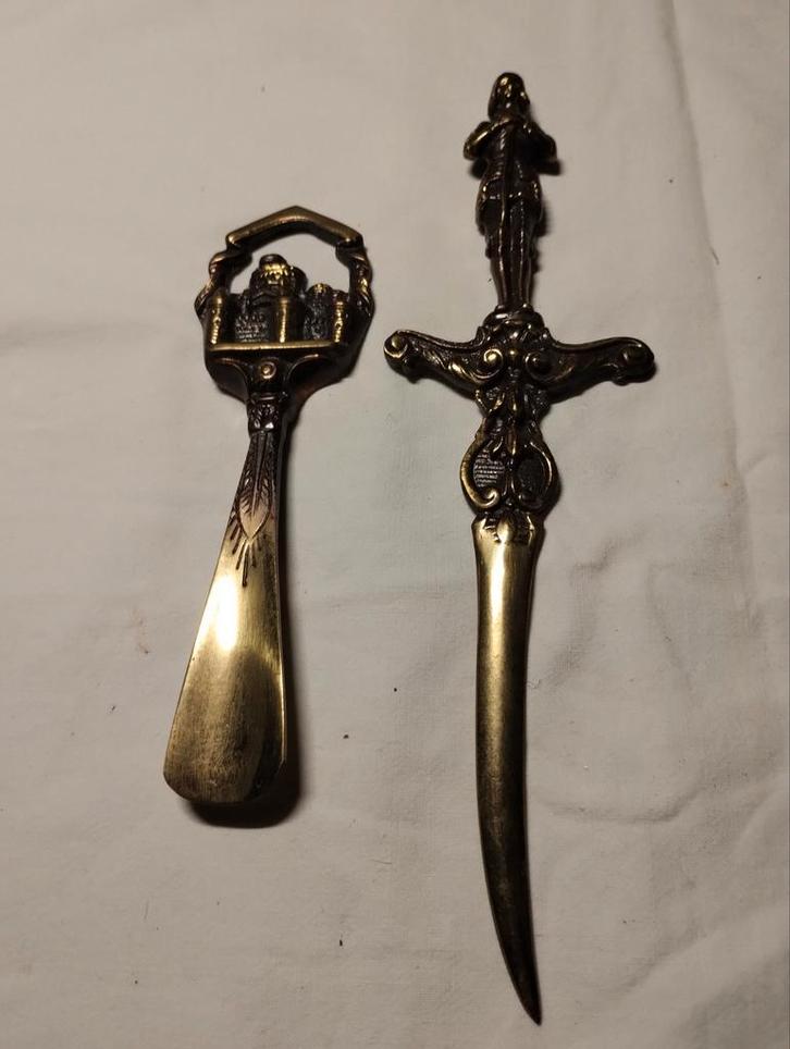 Ensemble ouvre lettres et chausse pieds, Antiek en Kunst, Antiek | Brons en Koper, Brons, Ophalen