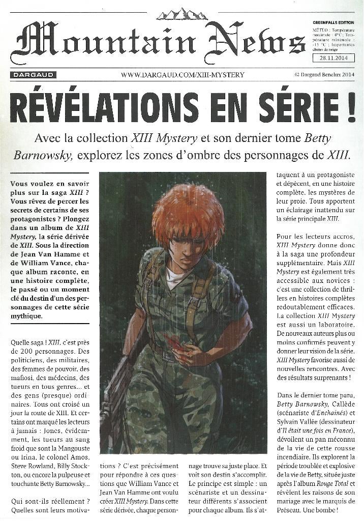 XIII Mystery gazette(tje)   Mountain News, Livres, BD, Neuf, Une BD, Enlèvement