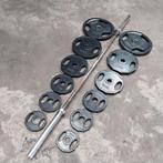 Olympische rubber grip Gewichten set + barbell 220cm, Sport en Fitness, Fitnessmaterialen, Ophalen, Zo goed als nieuw