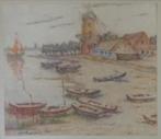ALFONS VAN BEURDEN / AANGEMEERDE BOOTJES / ORIGINEEL 59x65cm, Antiek en Kunst, Kunst | Schilderijen | Modern, Ophalen of Verzenden