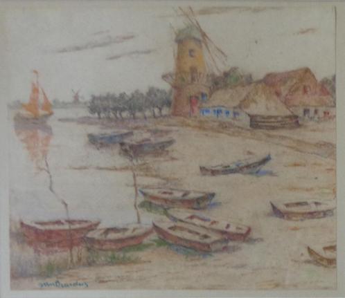 ALFONS VAN BEURDEN / AANGEMEERDE BOOTJES / ORIGINEEL 59x65cm, Antiek en Kunst, Kunst | Schilderijen | Modern, Ophalen of Verzenden