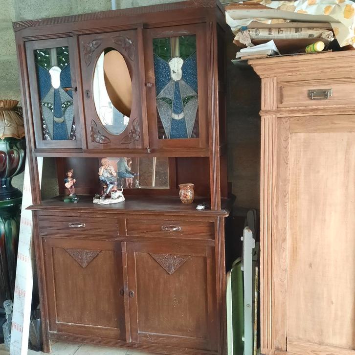 Ancienne armoire à rénover, avec vitres colorier, d'époque, Antiquités & Art, Curiosités & Brocante, Enlèvement