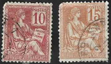 2 Postzegels Frankrijk 1900 Allegorie (Type Mouchon) beschikbaar voor biedingen