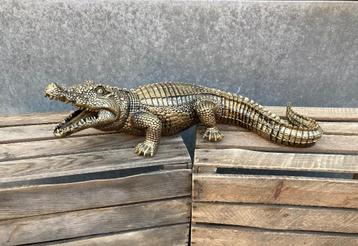 Beeld krokodil 60cm old gold
