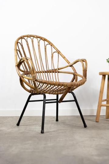Prachtige rotan stoel ( boho - vintage ), Gebruikt, Zwart, Ophalen of Verzenden, Eén