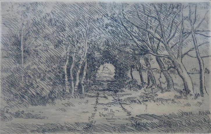 GUSTAVE DONNET / BOSZICHT /ZW-W ETS / 19x24cm / SIG, Antiquités & Art, Art | Eaux-fortes & Gravures, Enlèvement ou Envoi