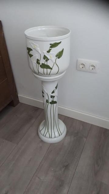 Antieke Bloempot met Zuil HANDGESCHILDERD! beschikbaar voor biedingen