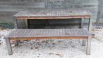 Terrasset hout tafel en bank, Tuin en Terras, Ophalen, Gebruikt, Vierkant, Hout