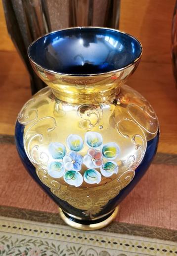 Vase en verre soufflé bleu cobalt et or - Made in Italy beschikbaar voor biedingen
