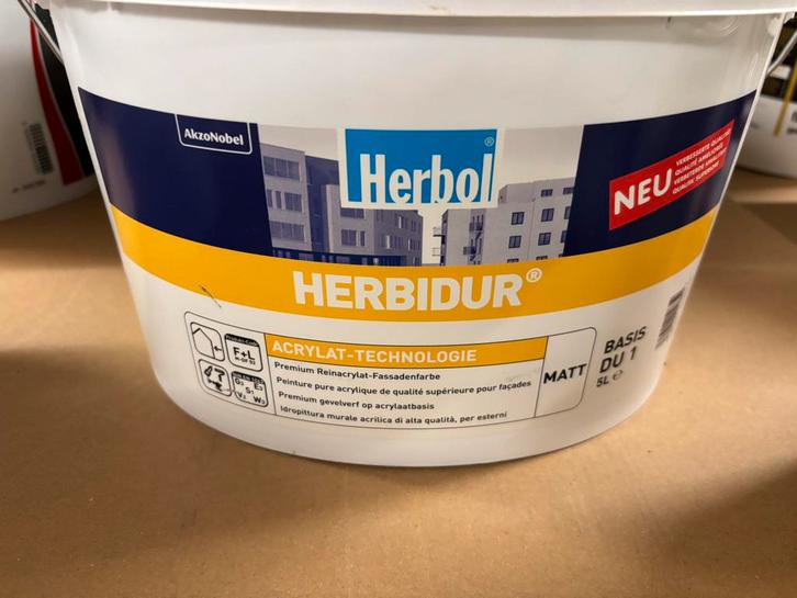 Herbol herbidur lichtgrijze muurverf voor buiten 5liter, Hobby en Vrije tijd, Knutselen, Nieuw, Materiaal, Ophalen