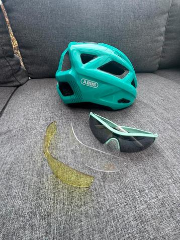 Abus helm maat S 48-54cm Groen/Blauw + Bril met extra lenzen, Enlèvement, Comme neuf, S, ABUS