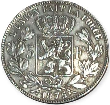 België 5 fr zilveren munt 1875.  beschikbaar voor biedingen