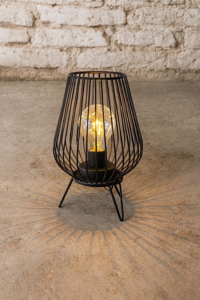 Moderne zwarte tafellamp met LED-lichtjes, Huis en Inrichting, Lampen | Tafellampen, Zo goed als nieuw, Minder dan 50 cm, Metaal