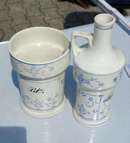 Antieke kruik en -pot in wit-blauw aardewerk (set van 2), Antiek en Kunst, Antiek | Keramiek en Aardewerk, Ophalen