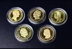 Lot van 5 vergulde 24K, 925 sterling munten, Postzegels en Munten, Munten | Europa | Euromunten, Setje, Zilver, Overige landen