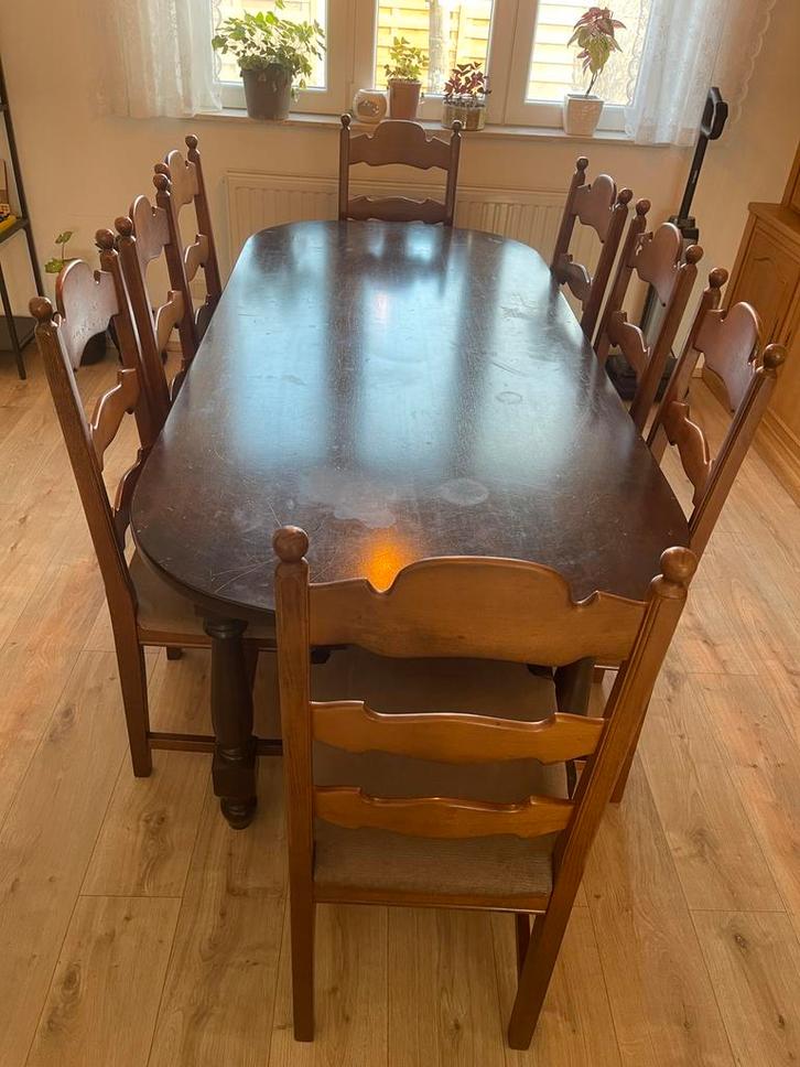 Eettafel met 8 stoelen, Huis en Inrichting, Tafels | Eettafels, Gebruikt, 50 tot 100 cm, 150 tot 200 cm, Vijf personen of meer