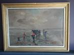 MOOI GROOT SCHILDERIJ VAN H J PAUWELS " DE SCHELPEN VISSERS", Antiek en Kunst, Ophalen