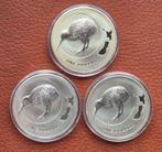 3 x 1 Oz  999 Silver  2009 Kiwi.  Mintage 7000 ex., Enlèvement ou Envoi, Série, Argent