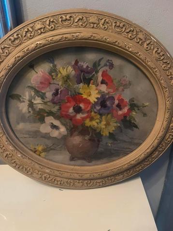 Peinture bouquet de fleurs encadré vintage beschikbaar voor biedingen