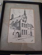 ets van gebouw met poort Colleman, Antiek en Kunst, Ophalen of Verzenden
