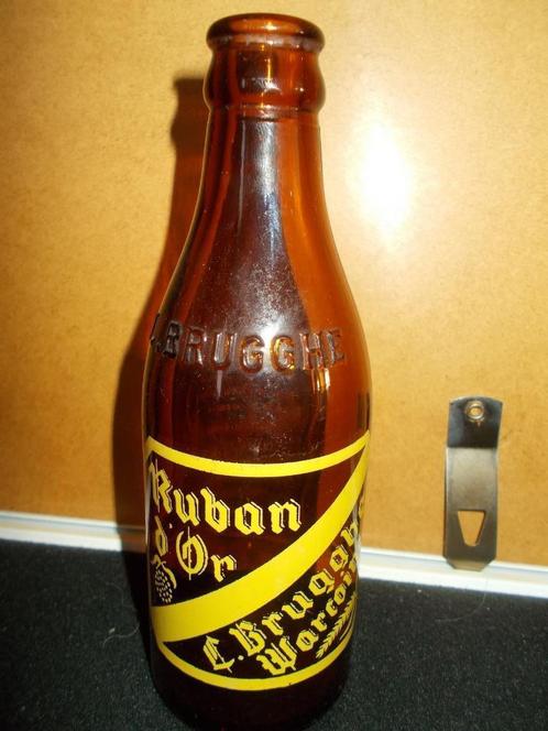WARCOING - oude bierfles 1/4L - RUBAN D'Or - L. BRUGGHE, Verzamelen, Biermerken, Gebruikt, Flesje(s), Overige merken, Ophalen of Verzenden