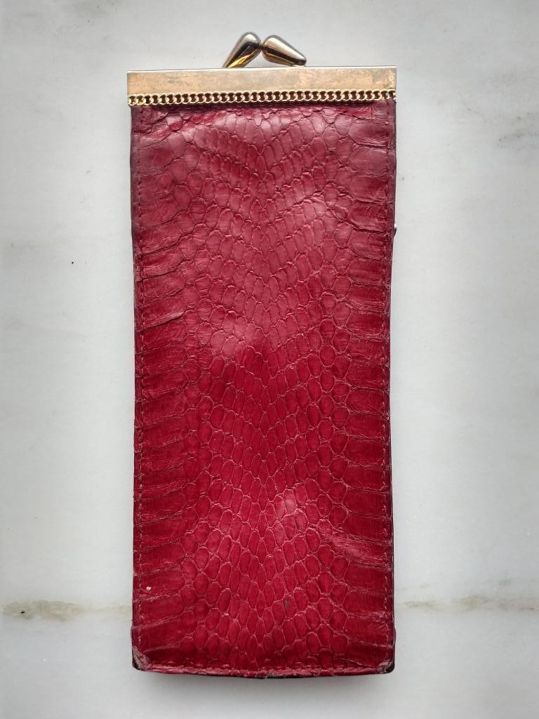 Vintage bril koker met knip in slangenleer, Ophalen, Bril