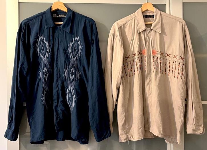 2 Hemden Maat L (Geborduurd) "WESTERN PASSION” - J.Hallyday, Kleding | Heren, Overhemden, Zo goed als nieuw, Halswijdte 41/42 (L)