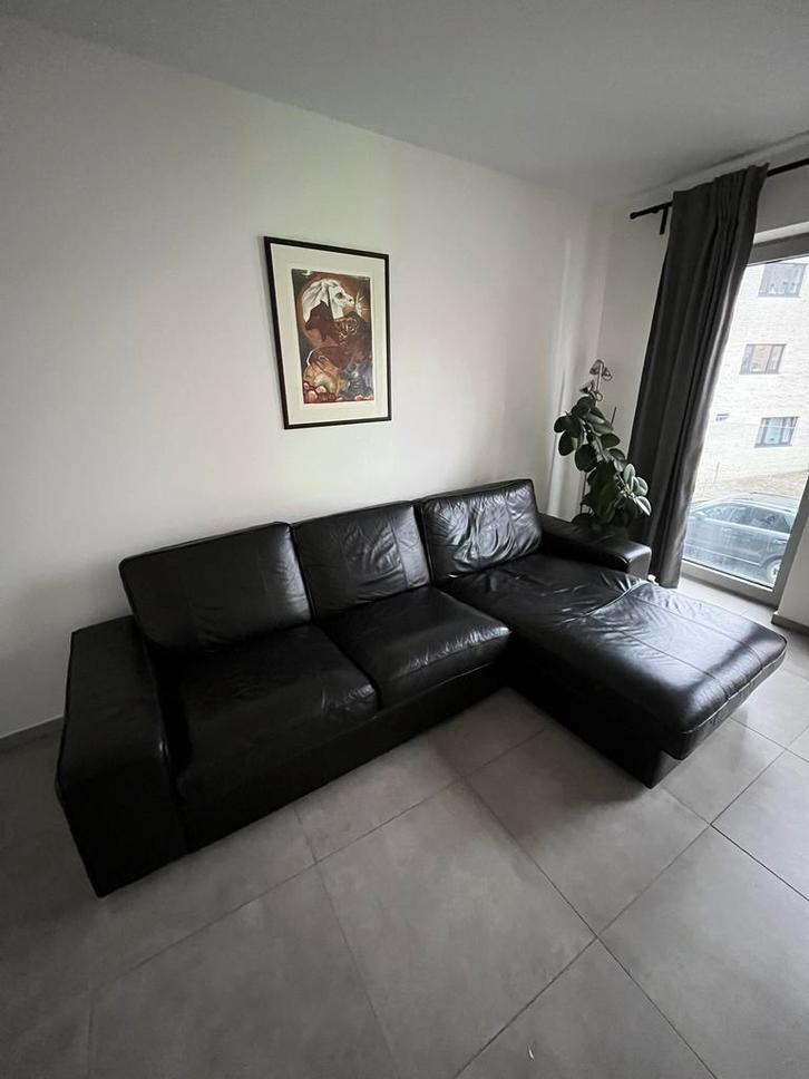 3 zitsbank - leder zetel, Huis en Inrichting, Zetels | Zetels, Zo goed als nieuw, Hoekbank, Driepersoons, 250 tot 300 cm, 150 cm of meer