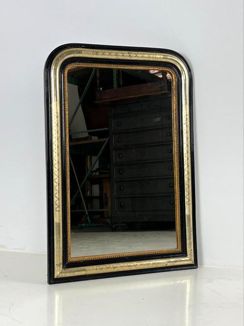 Spiegel Frans antiek zwart goud, Antiek en Kunst, Antiek | Spiegels, Ophalen of Verzenden