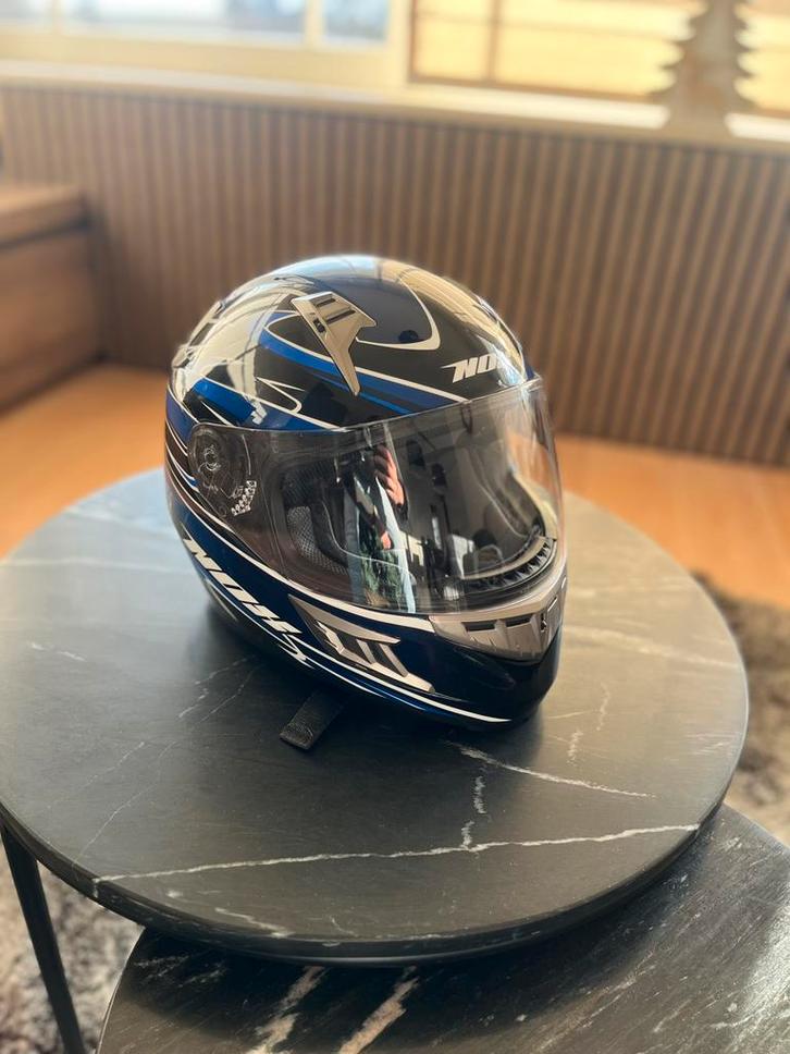Motorhelm/brommer helm Nox – zwart/blauw – integraal, Fietsen en Brommers, Brommerhelmen, Zo goed als nieuw, Medium, Ophalen