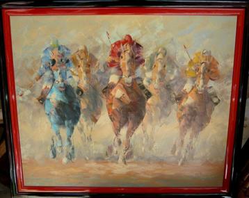 SCHILDERIJ O/D TAYLOR - PAARDENKOERSEN CA 2000 beschikbaar voor biedingen