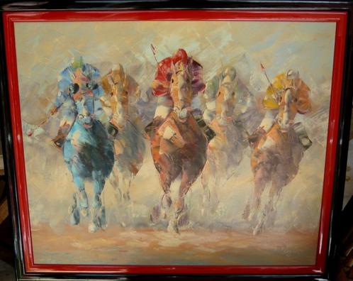 SCHILDERIJ O/D TAYLOR - PAARDENKOERSEN CA 2000, Antiek en Kunst, Kunst | Schilderijen | Modern, Ophalen