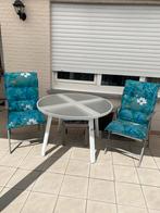 2 tuinstoelen met ronde tafel, Tuin en Terras, Ophalen, Gebruikt, Kunststof