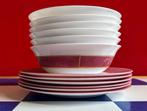 Vintage Arcopal  Set 6 (soep)kommen met bord – roze gemarmer, Ophalen, Huis en Inrichting