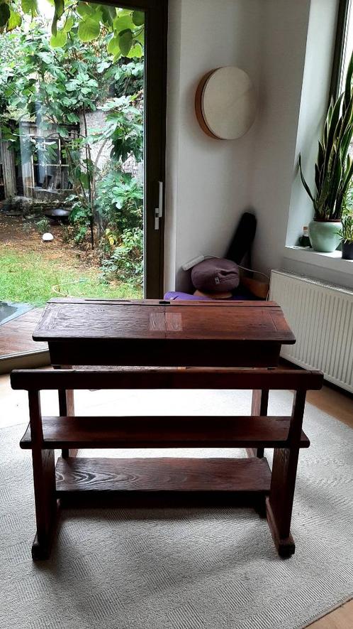 Vintage houten schoolbank, Huis en Inrichting, Bureaus, Gebruikt, Bureau, Ophalen