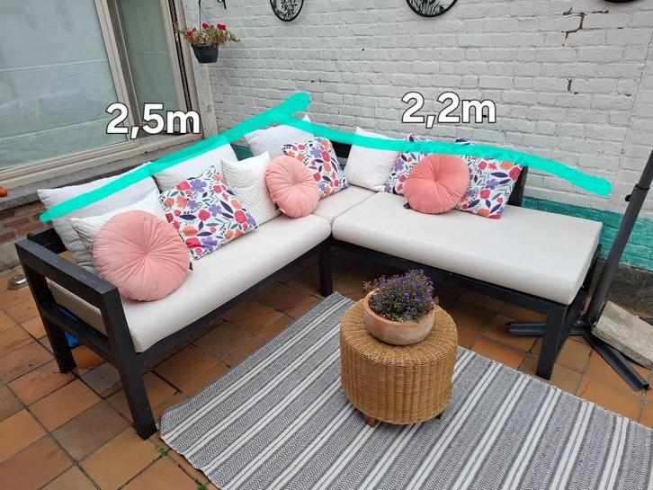 Loungeset tuin, Tuin en Terras, Tuinsets en Loungesets, Zo goed als nieuw, Loungeset, Hout, 5 zitplaatsen, Bank, Hocker, Ophalen