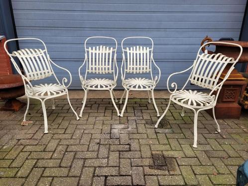 4x Antieke Franse tuinstoelen bistro stoelen smeedijzer, Tuin en Terras, Tuinstoelen, Zo goed als nieuw, Metaal, Ophalen of Verzenden