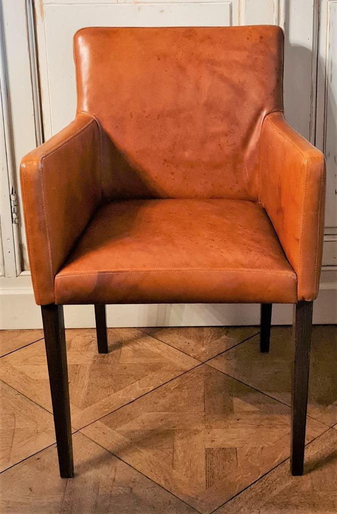 Exclusief vollenerf vegetaal gelooid leder armstoel, Huis en Inrichting, Stoelen, Nieuw, Eén, Hout, Leer, Bruin, Ophalen
