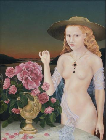 Favre:  Naakte vrouw met vaas met bloemen (50 x 63 cm)
