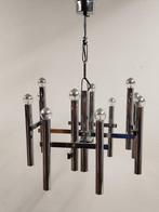 Vintage Italiaanse 1960s Chromé Sciolari 12-armige hanglamp, Ophalen of Verzenden, Zo goed als nieuw, Metaal, 50 tot 75 cm