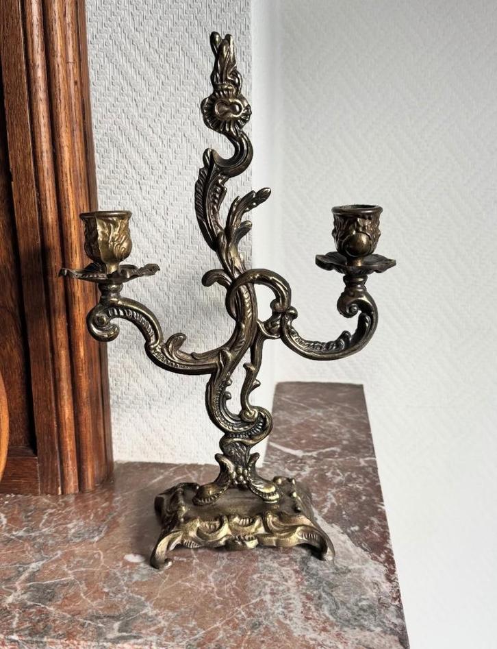 Antieke Franse kandelaar in koper / brons, Antiek en Kunst, Antiek | Kandelaars, Ophalen of Verzenden