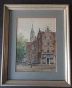 Aquarel Delft met zicht op Nieuwe Kerk - L. Boschmans, Ophalen of Verzenden