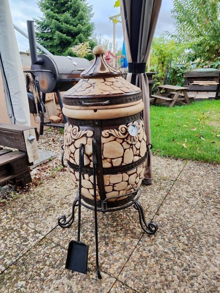 Tandoor 65L Steen | BBQ Oven gemaakt van Vuurklei, Tuin en Terras, Houtskoolbarbecues, Nieuw, Met accessoires, Verzenden