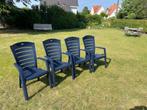 Vier pvc tuinstoelen blauw, Ophalen, Gebruikt, Stapelbaar