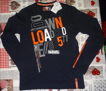 176/182 longsleeve t-shirt lange mouwen zwart oranje Nieuw