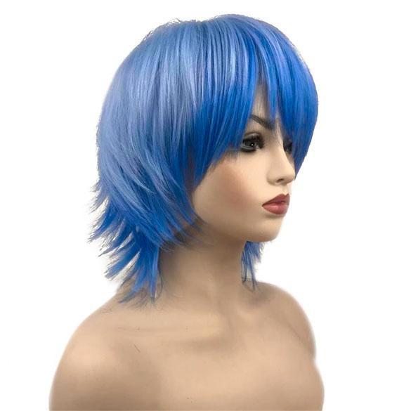 Cosplay Manga pruik twee-kleurig blauw kort haar in laagjes, Bijoux, Sacs & Beauté, Beauté | Soins des cheveux, Neuf, Envoi