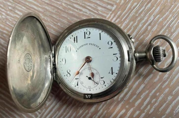 ROSKOPF patenthorloge in sterling zilver Savonette, Handtassen en Accessoires, Horloges | Antiek, Zakhorloge, Omega, Zilver, 1900 tot 1930